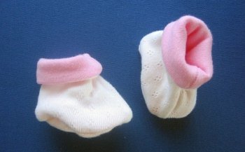 White Pointelle Booties Lined in Pink (Four sizes! Micro preemie 0-3 pounds to 12 pounds)