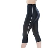 Ladies Padded 3/4 Cycle Cycling Leggings Tights - Black with White Piping