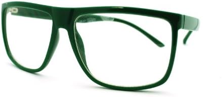 Green Nerdy Large Rectangular Flat Top Geek Hipster Plastic Frame Eye Glasses