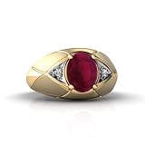 14K Yellow Gold Genuine Oval Ruby Men's Men's Ring