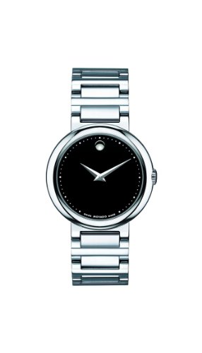 Movado Womens 0606419 Concerto Stainless-Steel Black Round Dial Watch