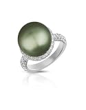 Forzieri Diamond and Black Pearl 18K White Gold Ring