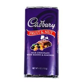 Cadburys Fruit & Nut Milk Chocolate Bar with Almonds - 4 Oz/ Bar, 24 ea