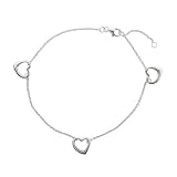 Eve's Addiction Sterling Silver Triple Hearts Anklet