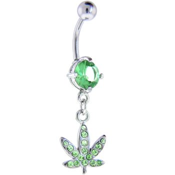 Childrens Toyshop  Jewelry : Green JEWELED POT LEAF Dangle Belly Ring