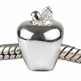 ONE GENUINE SOLID STERLING SILVER 925 APPLE CHARM -TO FIT PANDORA, BIAGI, TROLLBEADS, CHAMILIA AND ALL SIMILAR 3MM JEWELLERY