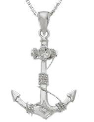 Solid 0.925 Sterling Silver Ships Anchor Pendant Necklace
