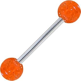 Barbell - Tangerine GLITTER Tongue Ring by 