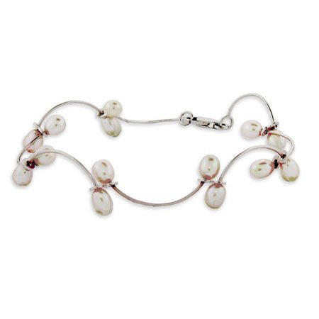 Eve's Addiction Vine of White Freshwater Pearls and Sterling Silver Bracelet