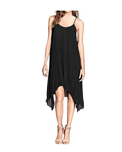 BellyLady Women's Spaghetti Strap Hem boho Pleated Chiffon Dress