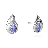 14K White Gold Pear Genuine Tanzanite Filligree Earrings