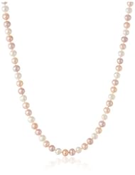 Sterling Silver Natural Pastel Multi-Color Freshwater Cultured Pearl A Grade 6.5-7mm Necklace, 30"