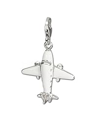 SilberDream Charm white enameled plane with white Zirconia, 925 Sterling Silver Charms Pendant with Lobster Clasp for Charms Bracelet, Necklace or Earring FC668