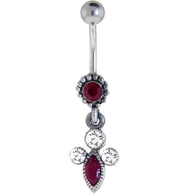 Antique Silver Ruby Red VICTORIAN Dangle Belly Ring by Body Candy