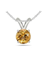 0.45Ct Round Citrine Pendant in Sterling Silver Gold