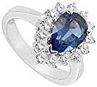 Created Sapphire and Cubic Zirconia Ring 925 Sterling Silver 2.75 CT Total Gem Weight