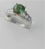 Diamond Ring 0.50k G.SI Baguette Cut Diamonds and 2.2k Green Tourmaline on 14k White Gold Ring RD349W*