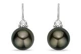 9-10mm Black Tahitian Cultured Pearl and 1/5 Carat Diamond 14K White Gold Earrings