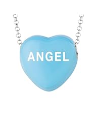 Sweetheart Jewelry Sterling Silver 17mm Blue Enamel Sweethearts Angel Heart Pendant Necklace