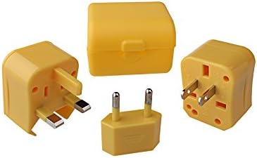 Universal Travel Wall Charger, All in One AC Power, AU UK US EU CN Plug Adapter, All power adapters compact in a carrying case (Yellow)
