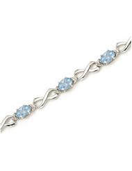 14K White Gold Oval Aquamarine and Diamond Bracelet by Jewelry Mountain