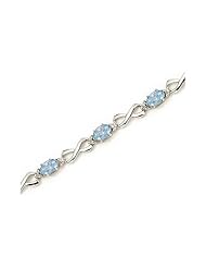 10K White Gold Oval Aquamarine and Diamond Bracelet