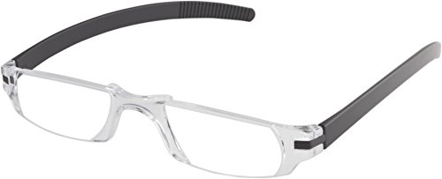Fisherman Eyewear Slim Vision Rimless Reading Glasses with Temples (+1.25), Shiny Black