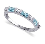 .925 Sterling Silver Aquamarine Cubic Zirconia Ring