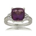 Gold Victorian Ring w Deep Purple Amethyst & Diamonds