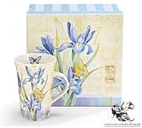 Set of 4 Beautiful Iris And Butterfly China Mugs/Cups Designed By Artist Kathleen Denis Gift Box Included