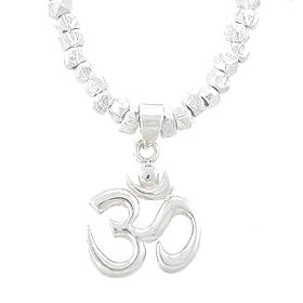 Open Design Om (Ohm) Pendant in Sterling Silver withCzech Glass Accent Beads and Sterling Chunk Beads, #7931