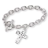 Sterling Silver Nugget Cross 7.5-inch Toggle Bracelet