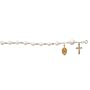14k Yellow Gold and Pearl Rosary Bracelet w/ Medal & Cross, 7"