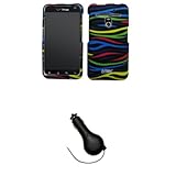 IMAGE OF EMPIRE Multi Color Zebra Stripes Rubberized Design Hard Case Cover + Retractable Car Charger (CLA) for Verizon LG Revolution VS910