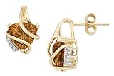 3 1/3 Carat Cognac Quartz and Diamond 14K Yellow Gold Earrings
