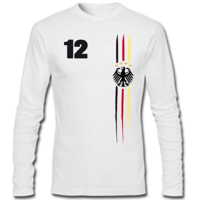 DEUTSCHLAND MOTIV 1 -Herren Langarm T-Shirt in Weiss / Schwarz-Rot-Gelb Gr. XL