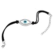 Sterling Silver .925 Hypoallergenic Colorless White CZ Hamsa Charm Evil Eye Rope Bracelet