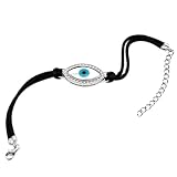 Tressa Sterling Silver .925 Hypoallergenic Colorless White CZ Hamsa Charm Evil Eye Rope Bracelet