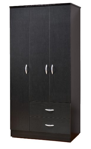 ABC Wardrobe Bedroom Armoire with 3 Doors and 2 Drawers in Black Finish