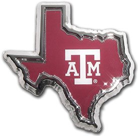 Texas A&M Aggies Texas Shaped Color Chrome Metal Auto Emblem