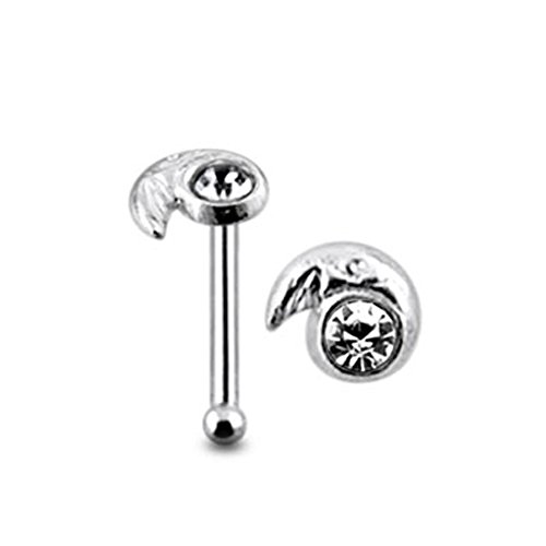 Jeweled Moon Sterling Silver Ball End Nose pin Body jewelry