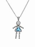 Sterling Silver Girl March Birthstone Necklace with Rolo Chain
