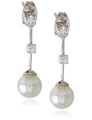 Sterling Silver Simulated Pearl with Cubic Zirconia Short Linear Drop Post Earrings