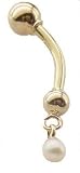 Solid 14k Gold 3mm Genuine Pearl 14-Gauge Banana Belly Ring