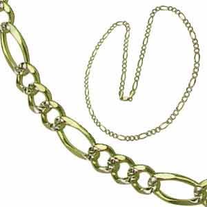 14K Yellow Gold, White Pave Figaro Chain