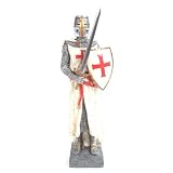 Medieval Crusader Knight (White Tunic) - Solid Resin Display Statue - Large (33cm)