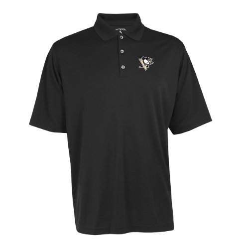 Antigua Men's NHL Pittsburgh Penguins Exceed Desert Dry Xtra-Lite Short Sleeve Polo, Black, Large