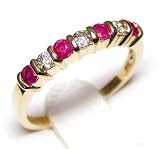 14k Ruby & Diamond Band Ring - Size 7.0