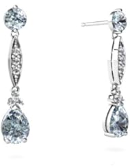 Genuine Aquamarine 14kt White Gold Dangle Drop Earrings
