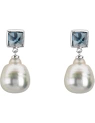 06.00 MM/12.00 MM Fine Ci 14K Yellow Gold South Sea Cultured Pearl And Genuine London Blue Topaz Earring